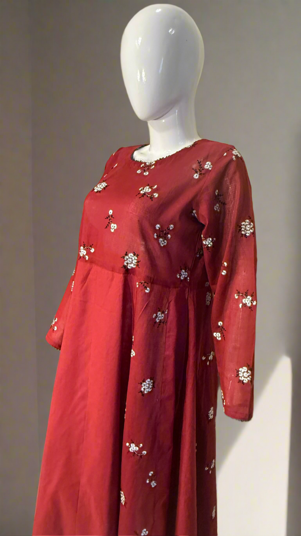 Mahroon Embroidered chicken Dresses