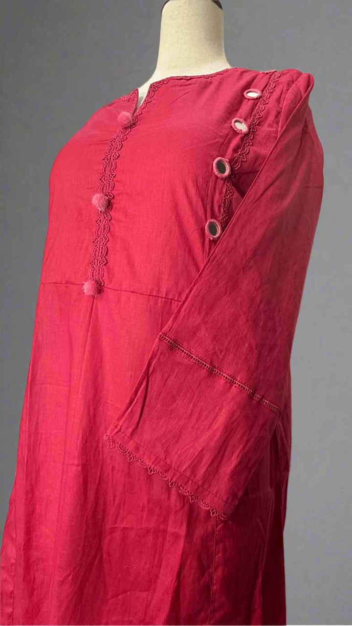 Plain Blush Pink Long Dress with Embellished work