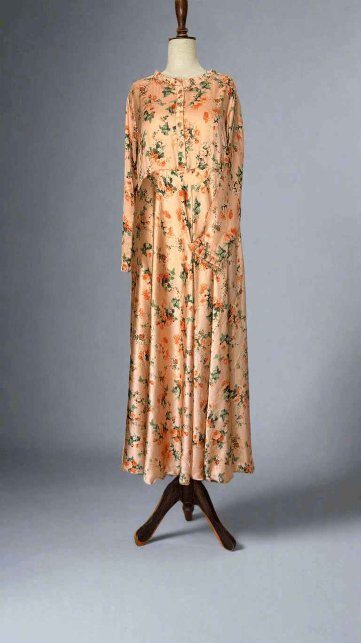 Umbrella Floral Peach Long Dress Maxi