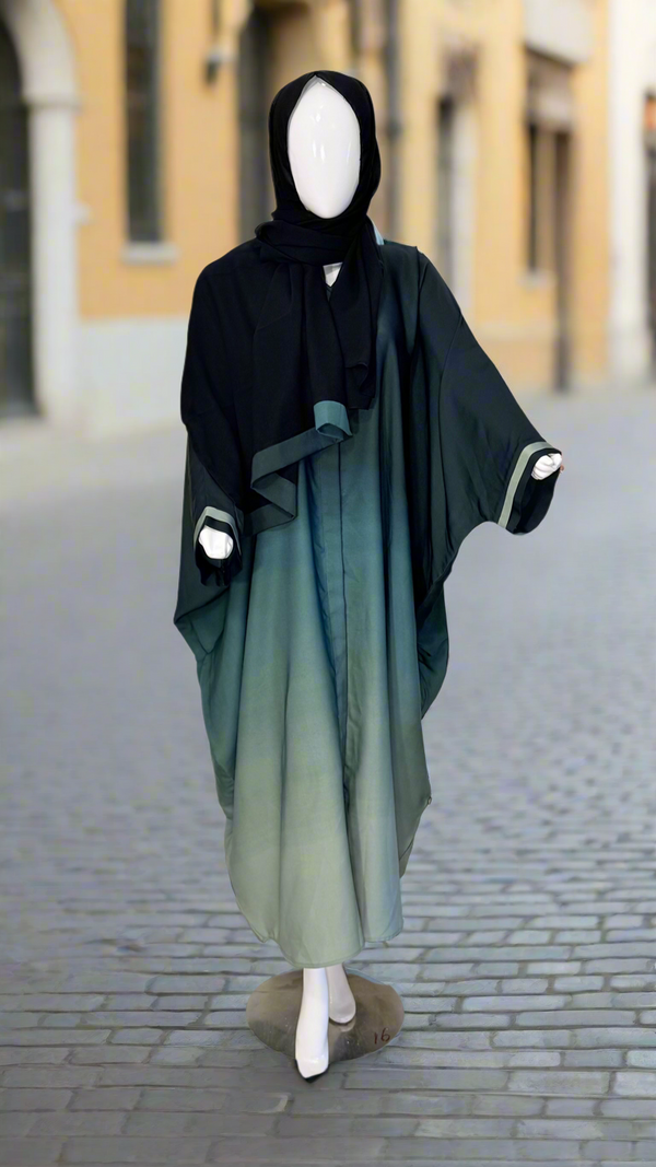 Double Tone Kaftan Abaya with Button with Matching Hijab