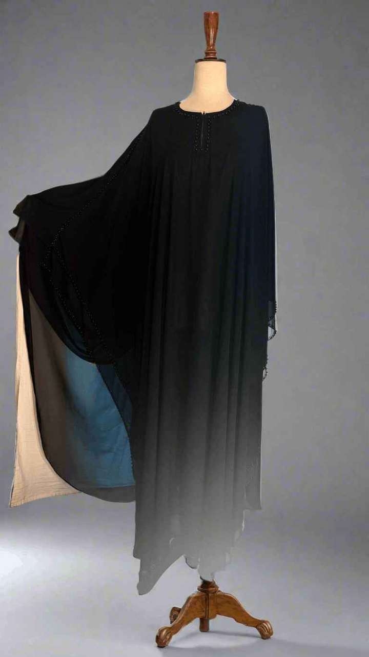 Black Double Layer chiffon Poncho with Pearl