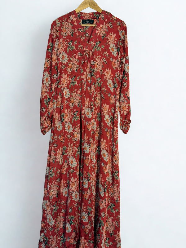 Red Floral Silk Maxi