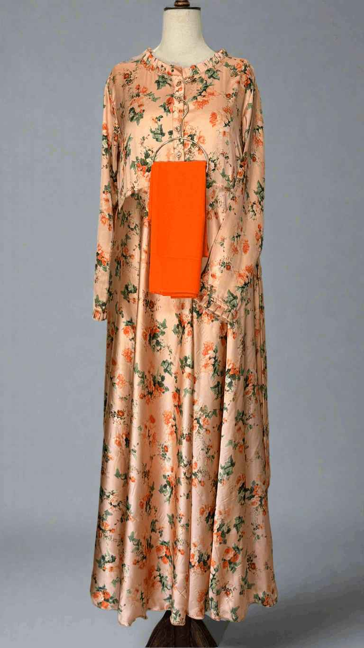 Umbrella Floral Peach Long Dress Maxi
