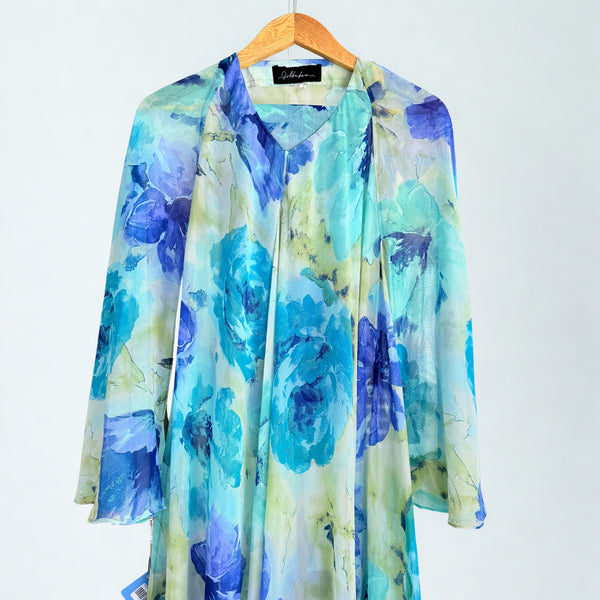 Sea Blue & Dark Blue Printed Abaya with Matching Hijab