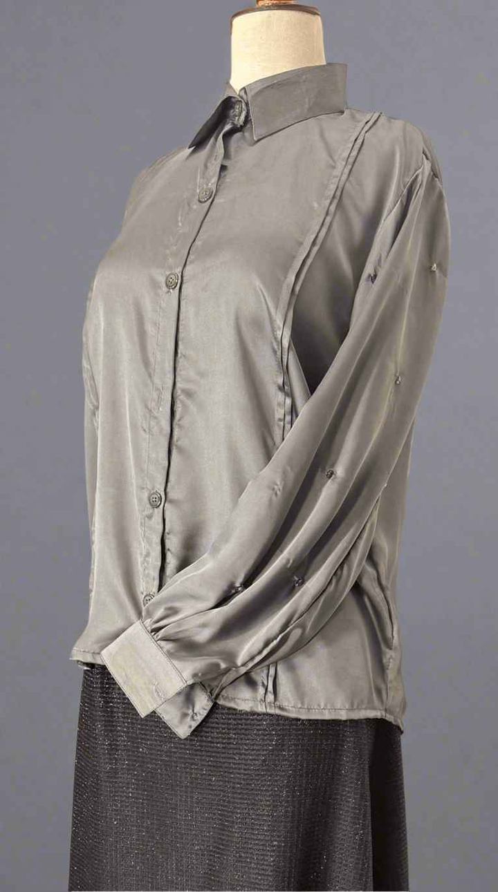 Grey Silk Embellished Shirt