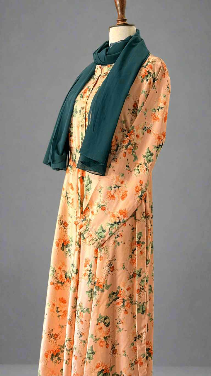 Umbrella Floral Peach Long Dress Maxi