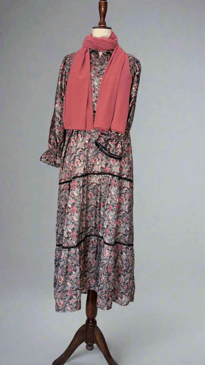Three Layer Floral Silk Long Dress Maxi