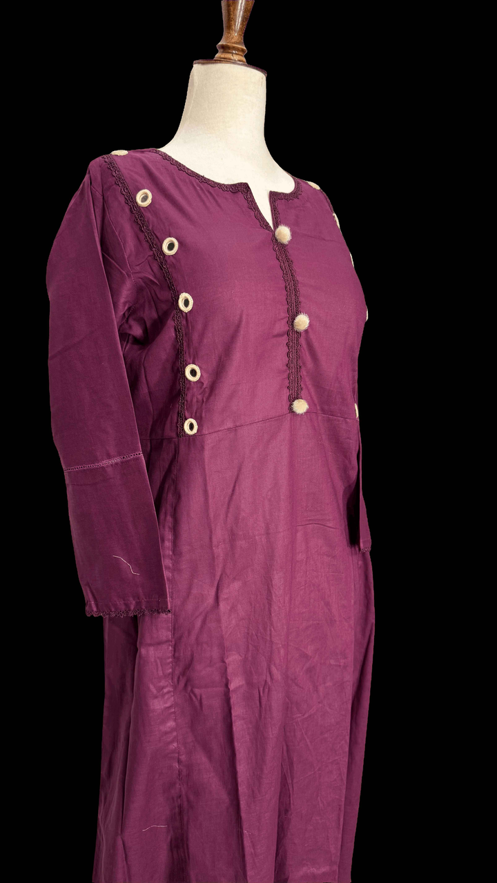 Plain Plum Long Dress with Embellished Work