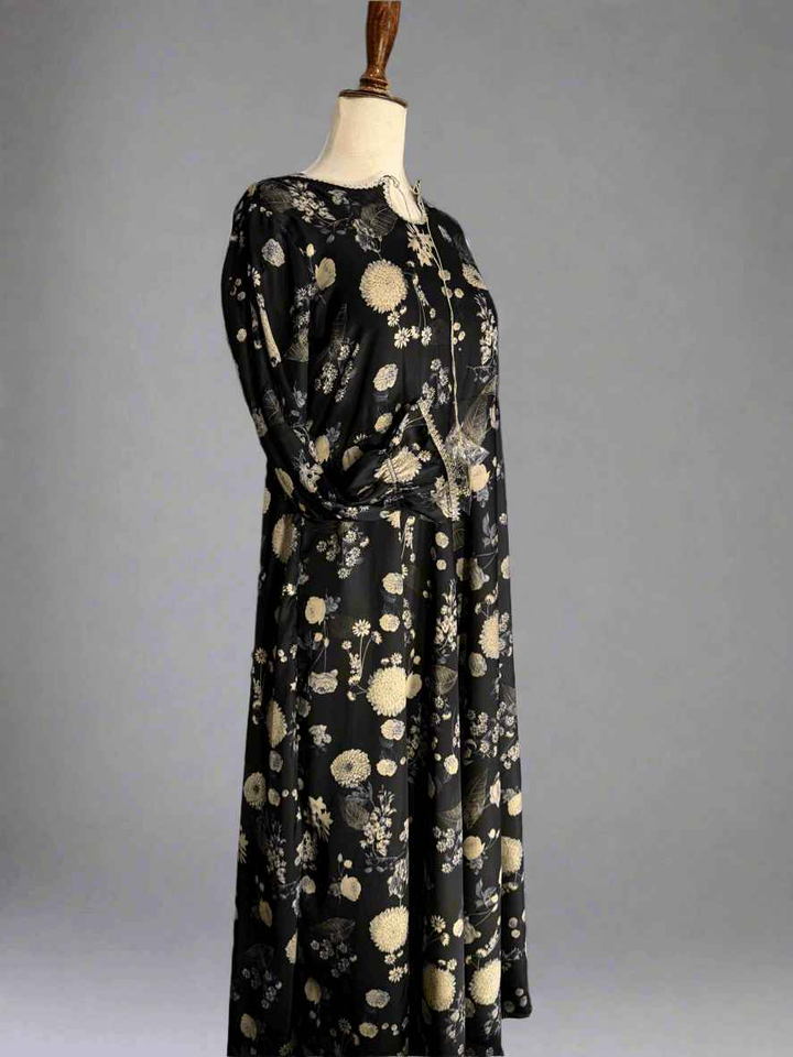 Umbrella Floral Black Long Dress Maxi with Embellished Work