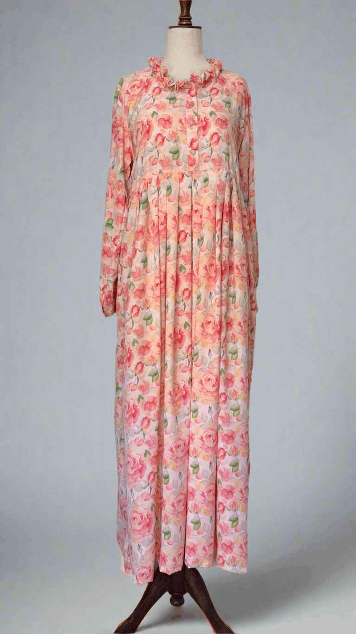 Grip Peachy Pink Floral Long Dress Maxi with Embellished Work