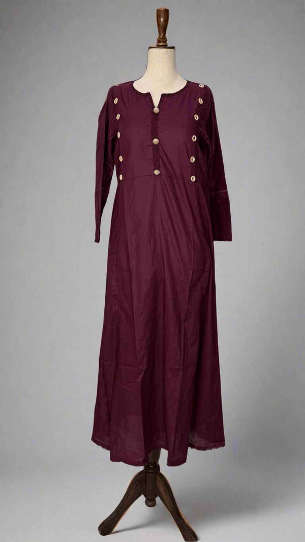 Plain Plum Long Dress with Embellished Work