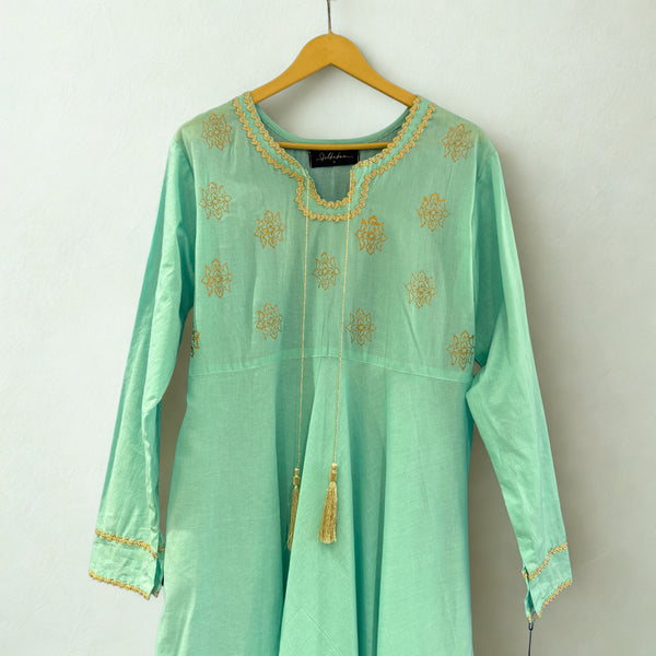 Sky Blue Block Printing Umbrellas Dresss