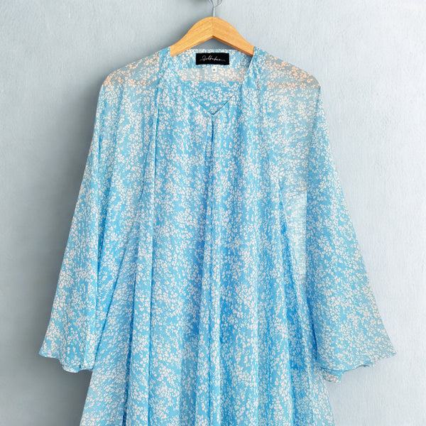 Sky blue & white Crinkle Chiffon Printed Abaya with Matching Hijab