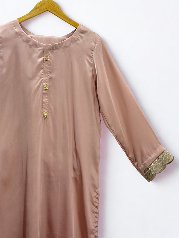 Light Peach Plain Silk Dress