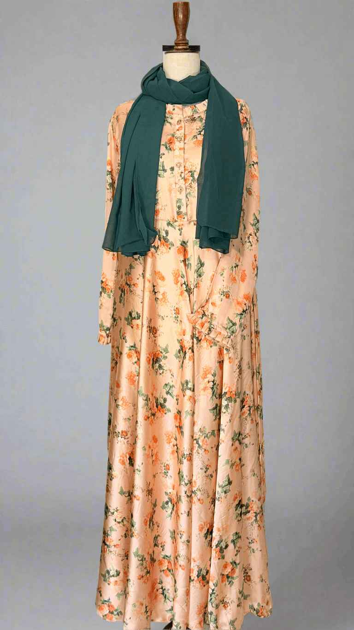 Umbrella Floral Peach Long Dress Maxi