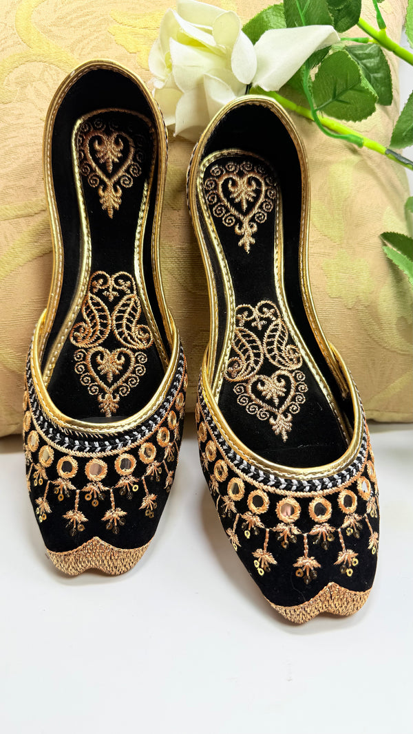 Festive Khussa Black Color | Handmade Velvet Traditional Women's Footwear