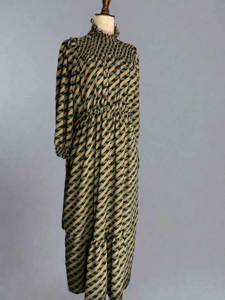 Grip Green Stripes Long Dress Maxi with Embellished work