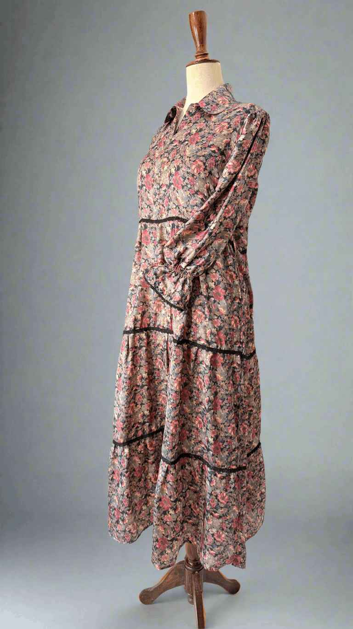 Three Layer Floral Silk Long Dress Maxi