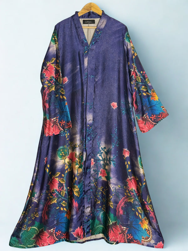 Navy Blue Gown With Floral printed Border