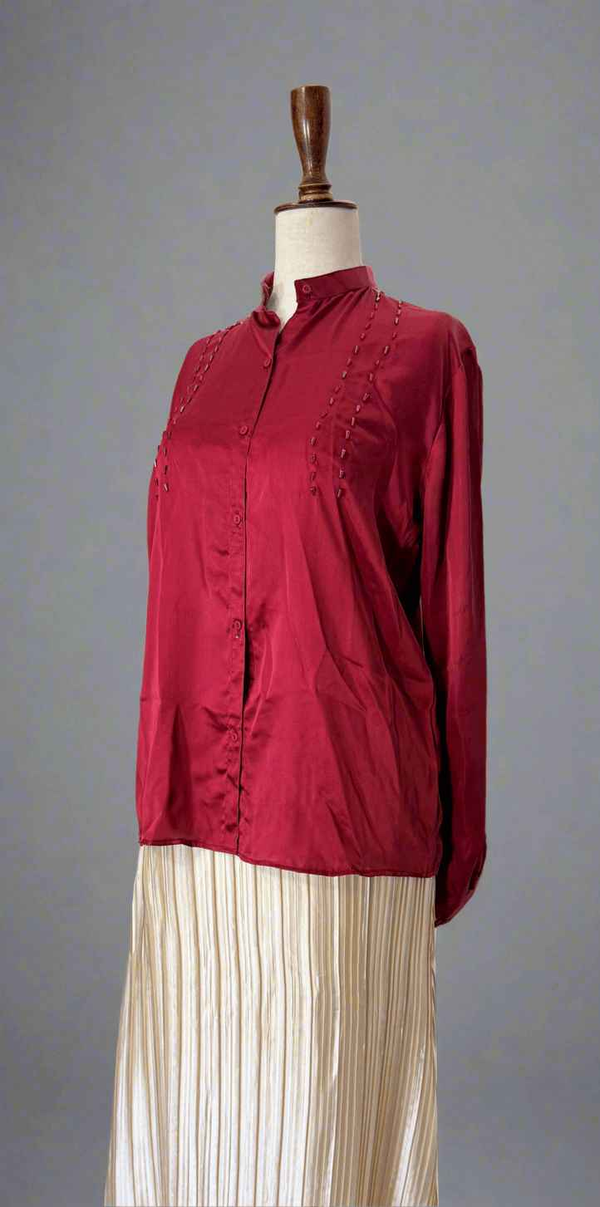 Maroon Silk Embellished Shirt