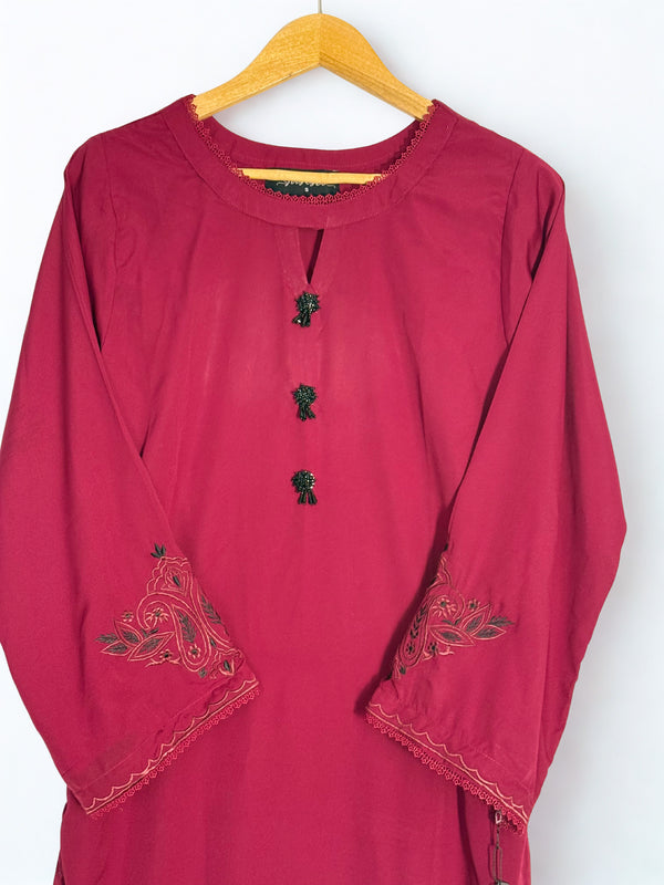 Mahroon Grip Solids With Embroidery on Sleeves