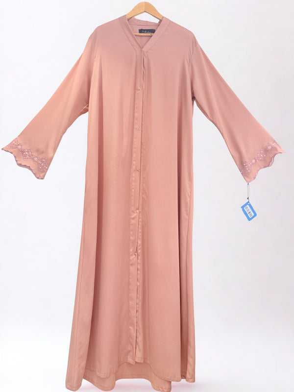 Coral Pink Embroidered Abaya