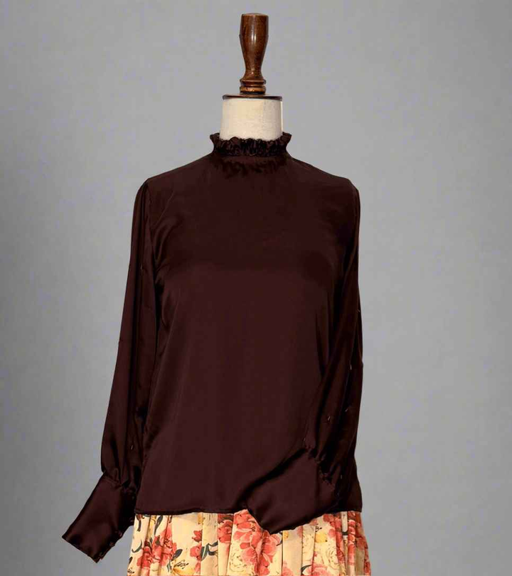 Dark Brown Silk Embellished Shirt