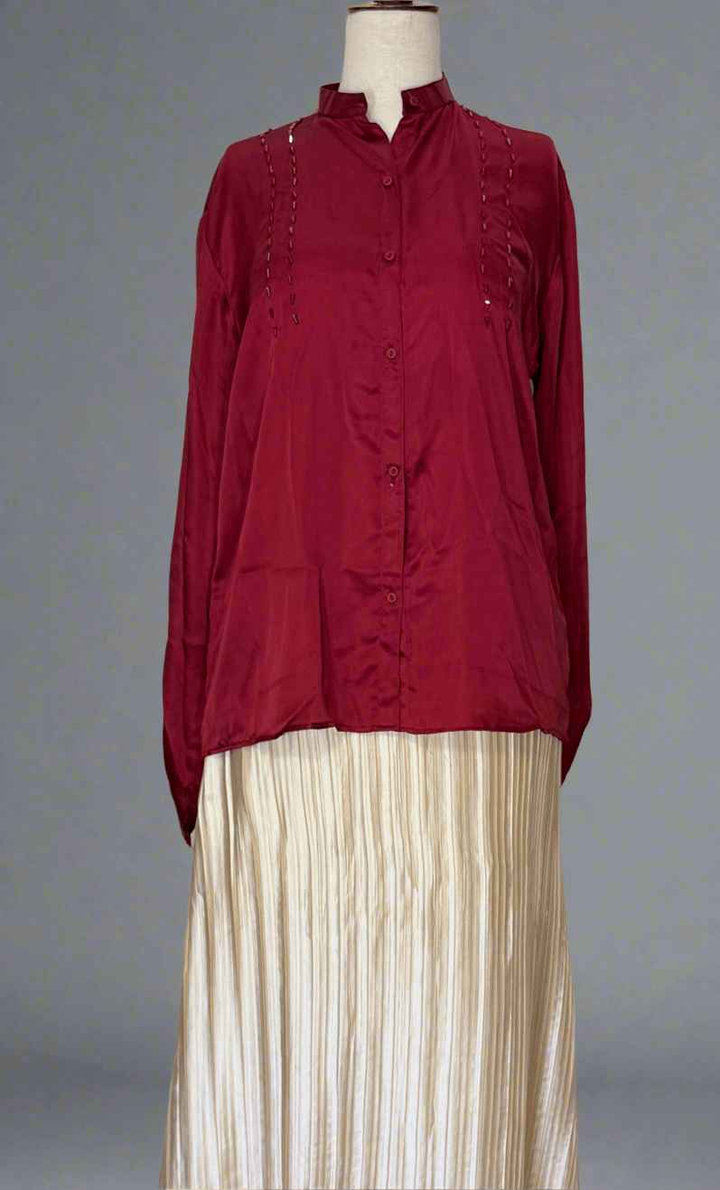 Maroon Silk Embellished Shirt