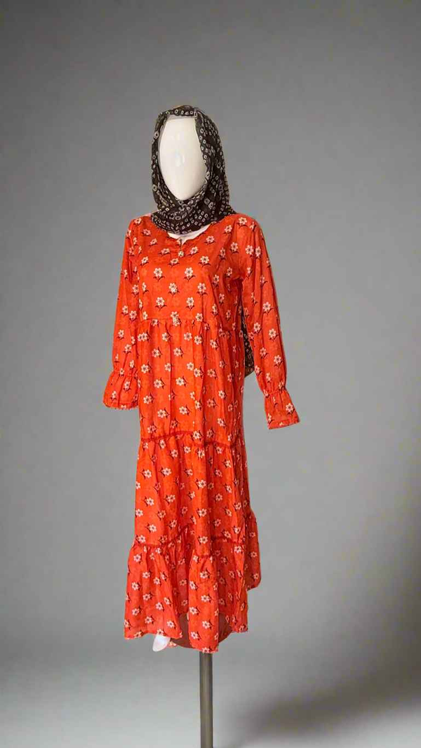Bright Red Doria Floral Dress