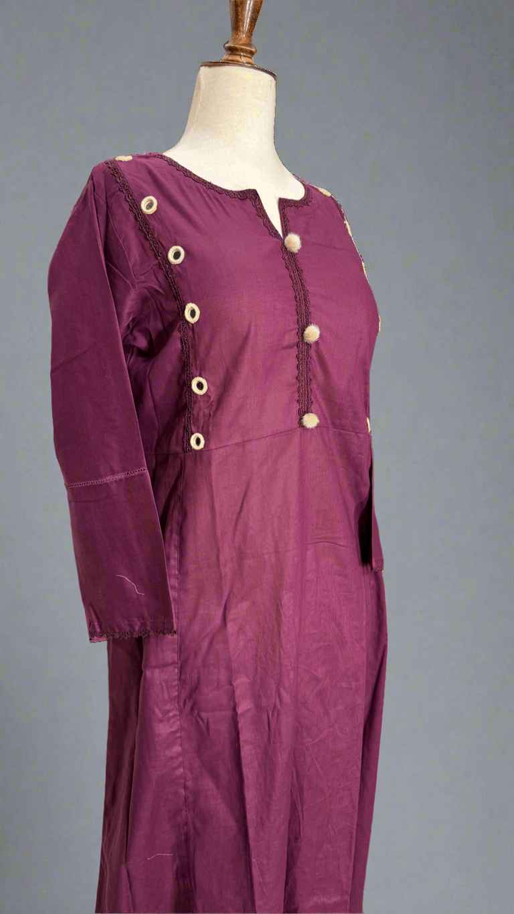 Plain Plum Long Dress with Embellished Work