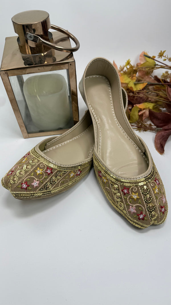 Fancy Khussa - Golden Color | Handcrafted Traditional Footwear