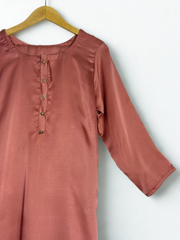 Coral Pink Plain Silk Dress