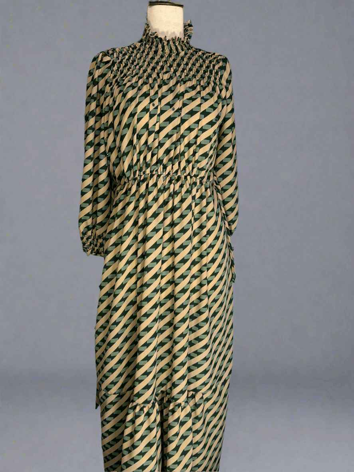 Grip Green Stripes Long Dress Maxi with Embellished work
