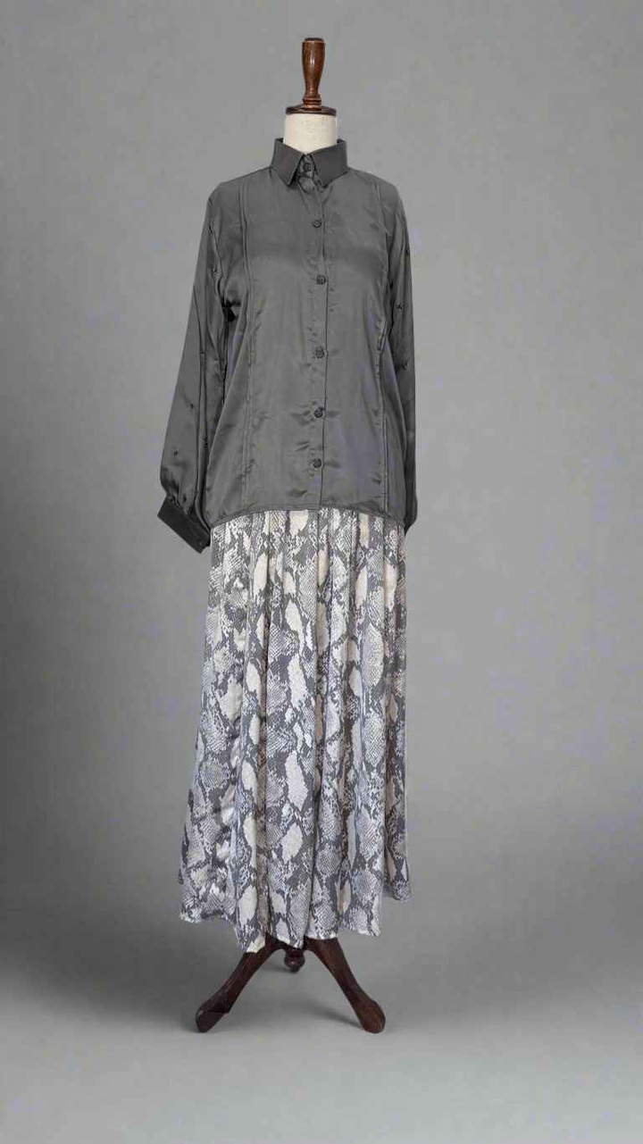 Grey Printed Silk Skirt