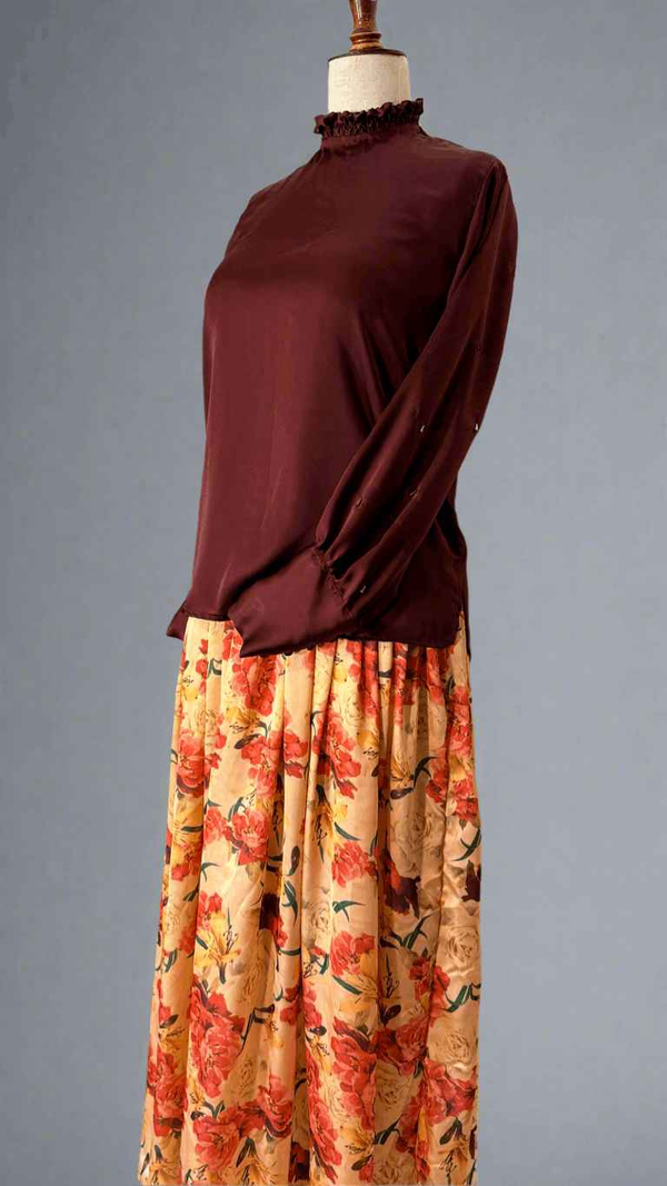 Silk Printed Floral Skirt