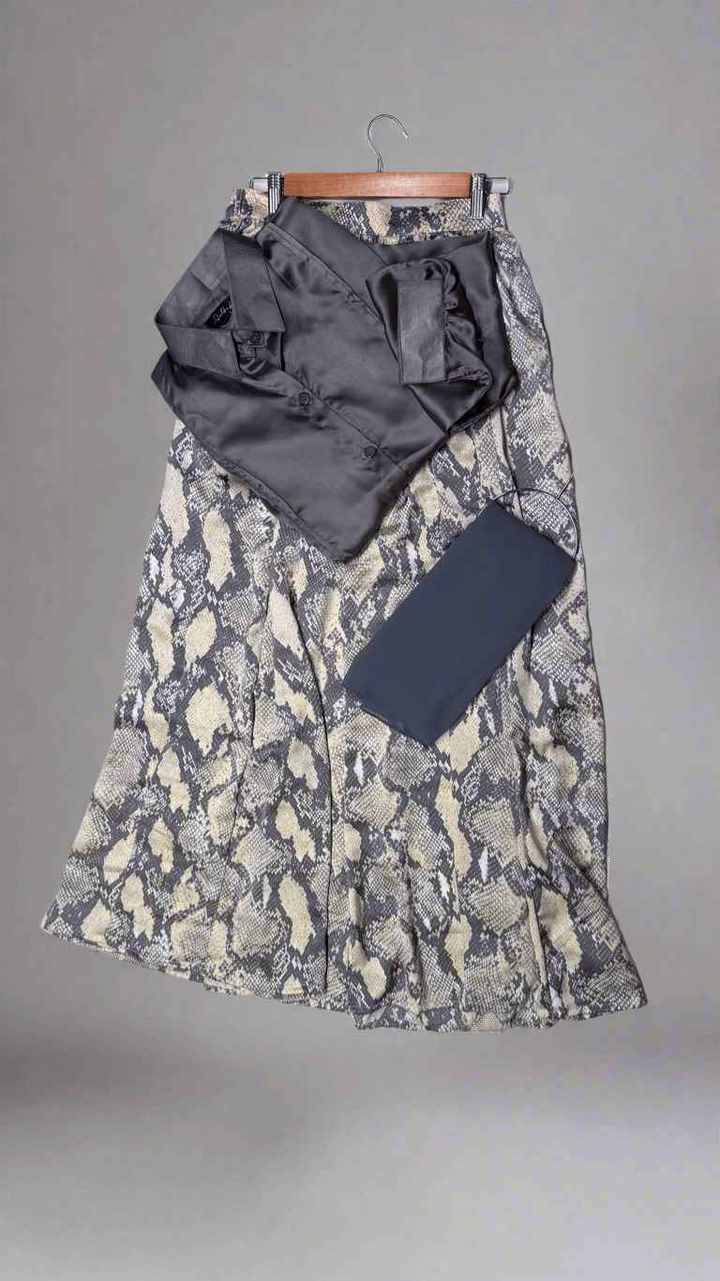 Grey Printed Silk Skirt