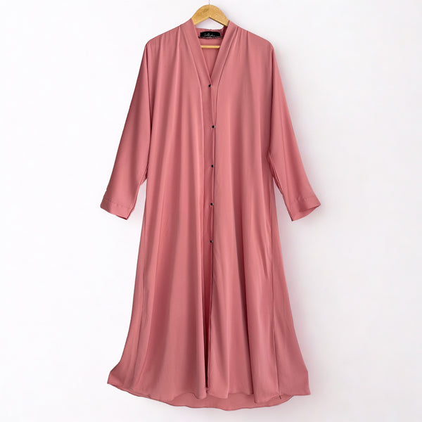Peach Pink Maxi silk Abaya with Button
