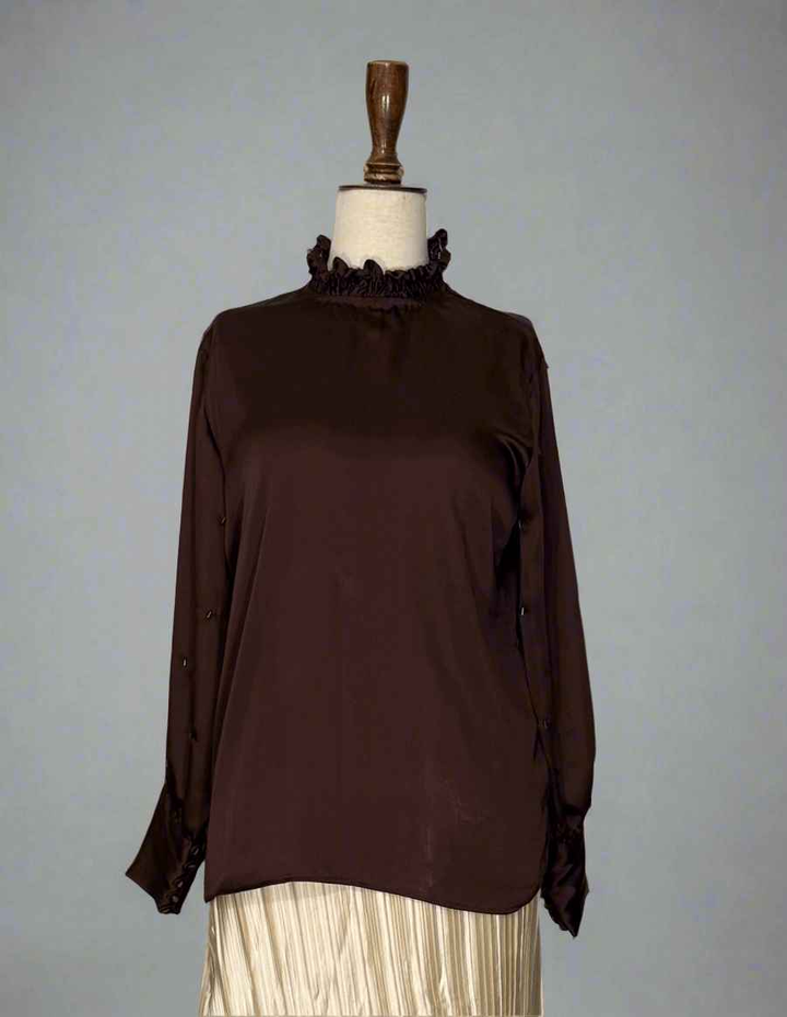 Dark Brown Silk Embellished Shirt