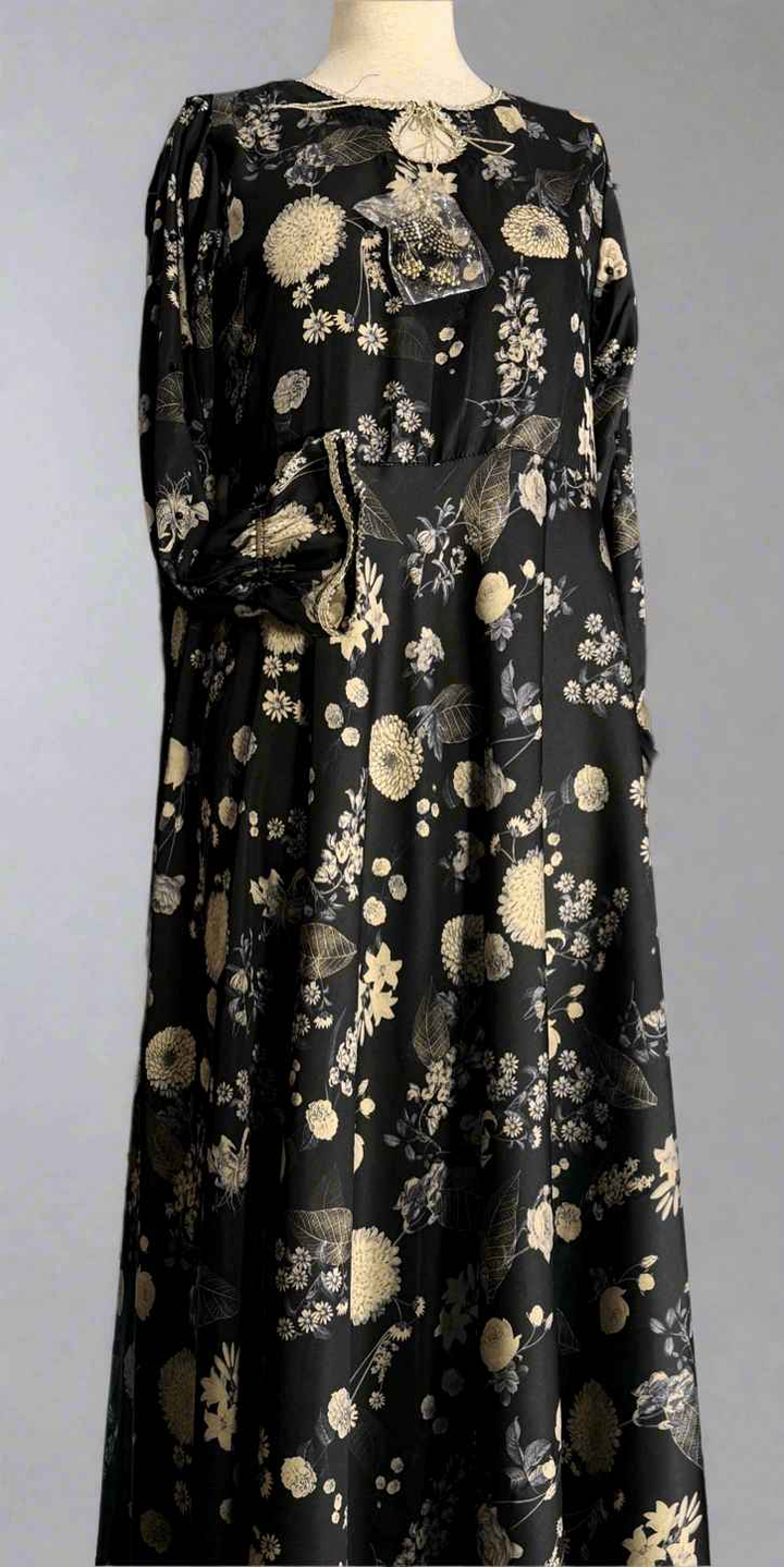 Umbrella Floral Black Long Dress Maxi with Embellished Work