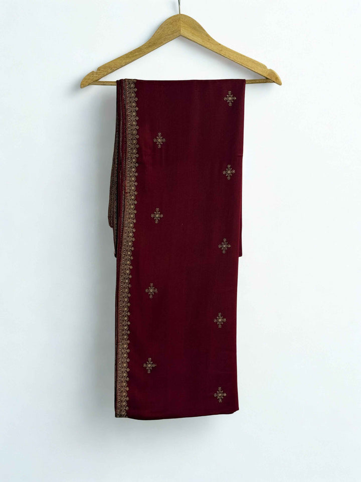 Wool Embroidery Shawl with Small Side Border