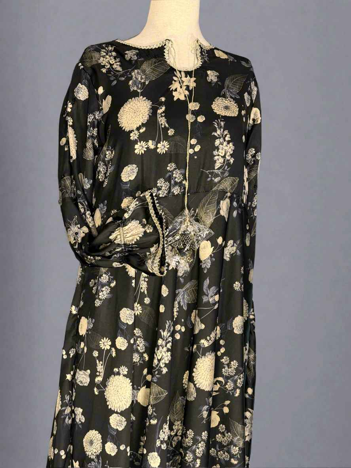 Umbrella Floral Black Long Dress Maxi with Embellished Work