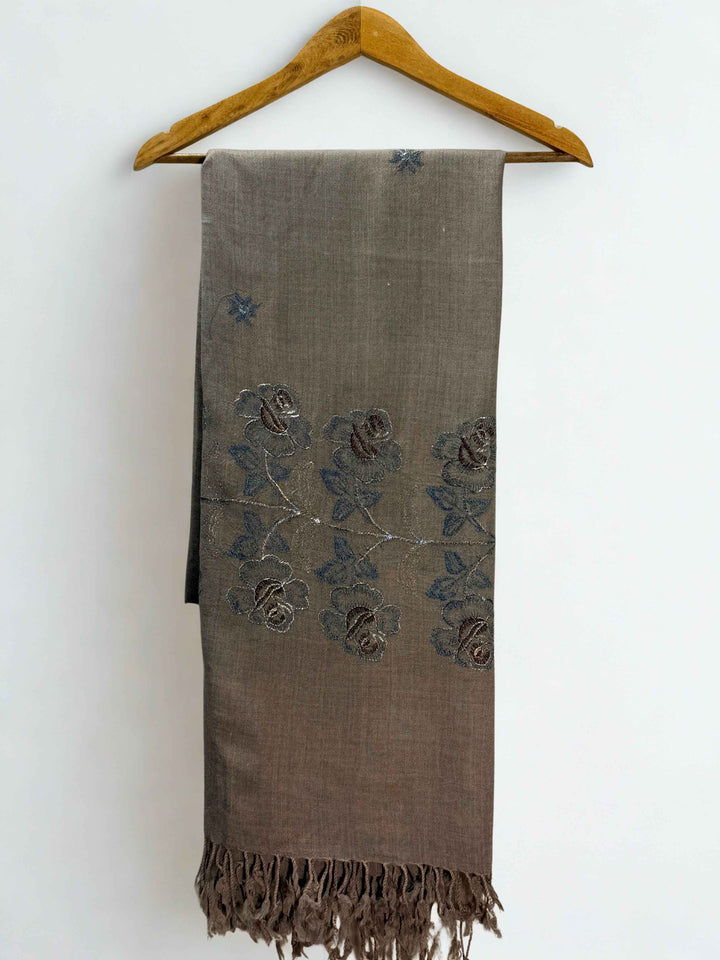 Wool Shawl With Embroidered Border