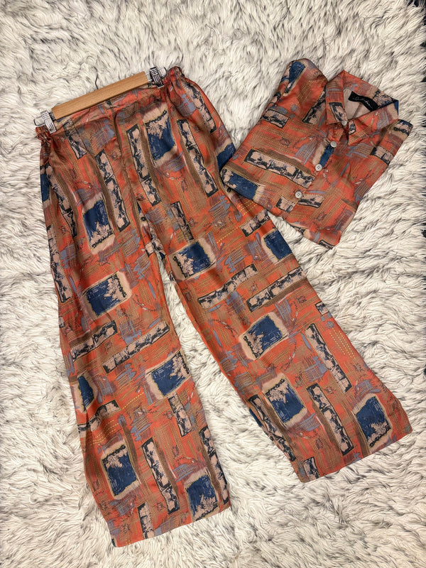 Orange Printed Silk CordSet