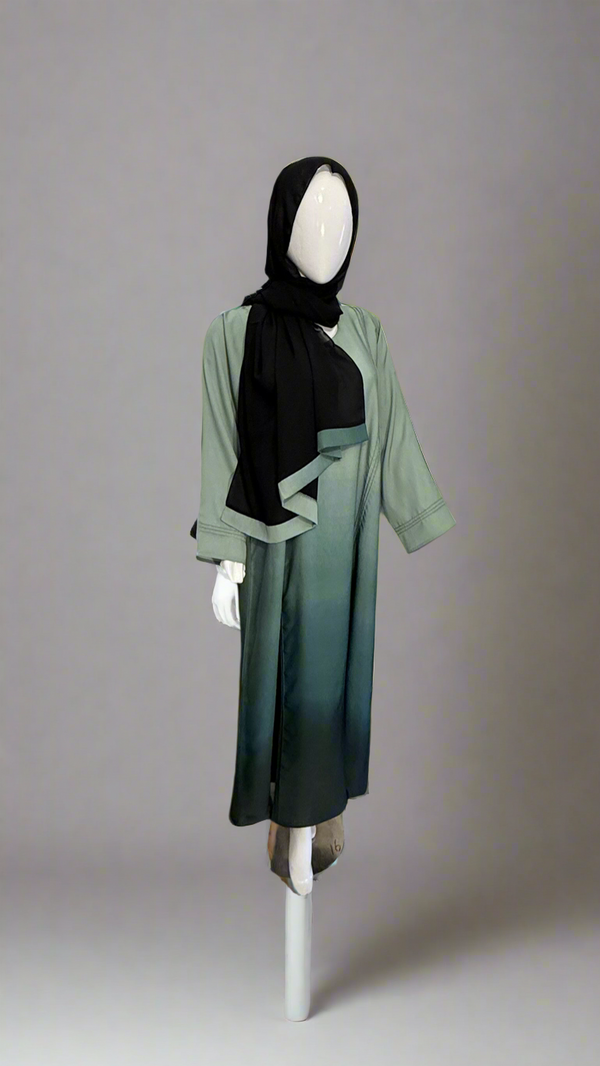 Double Tone Abaya with plates without Button with Hijab