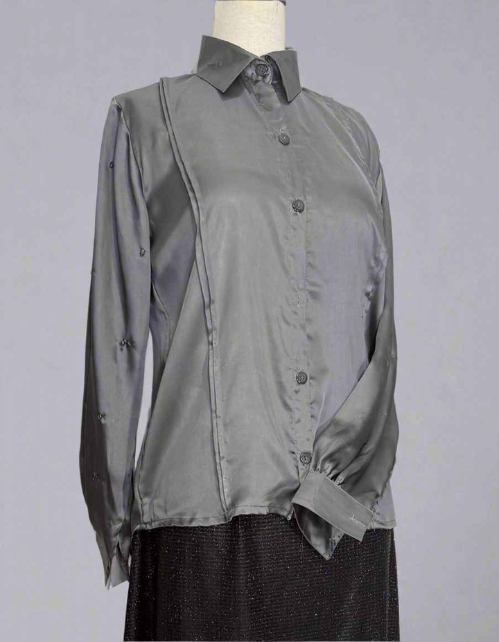 Grey Silk Embellished Shirt