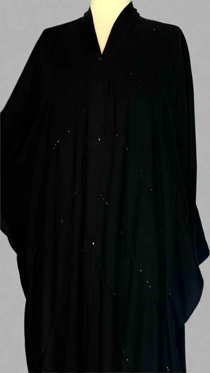 Black Kaftan Abaya with Plates and Black Stones - Jilbabee