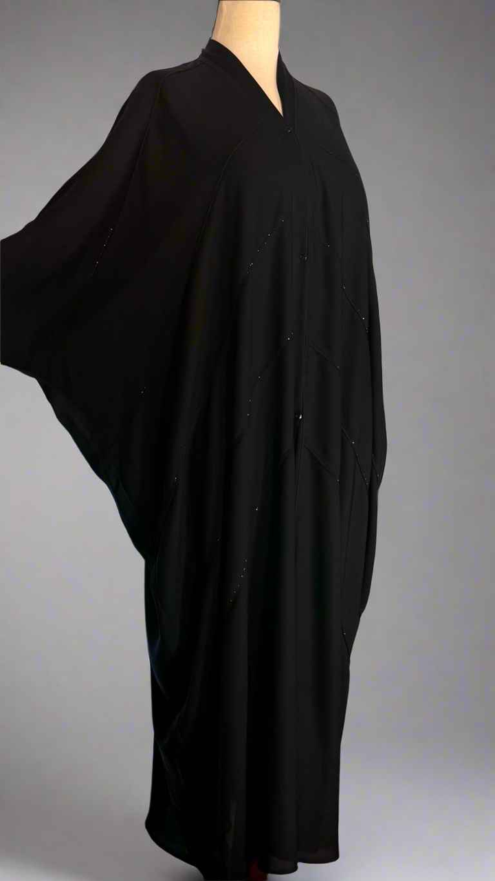 Black Kaftan Abaya with Plates and Black Stones - Jilbabee
