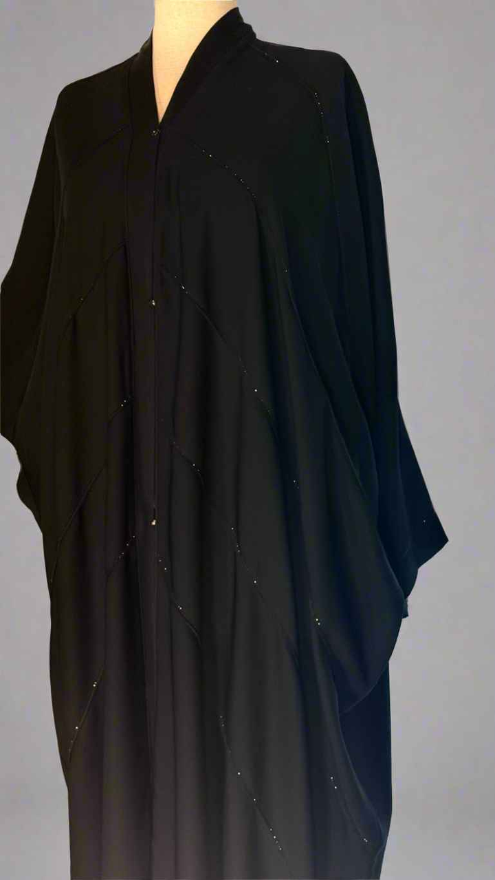 Black Kaftan Abaya with Plates and Black Stones - Jilbabee