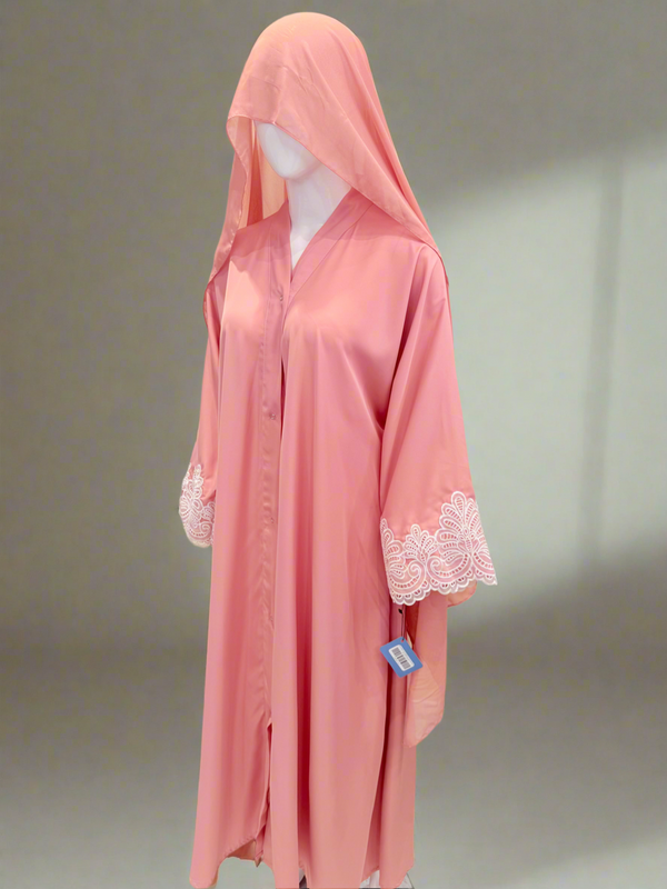 Pink Abaya with Embellished work and Matching Hijab