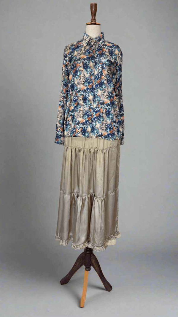 Plain Dull Gold Skirt with Floral Shirt